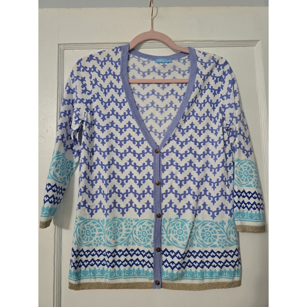 J. McLaughlin Cardigan Sweater S Small Cotton Blend Colorful Geometric Print